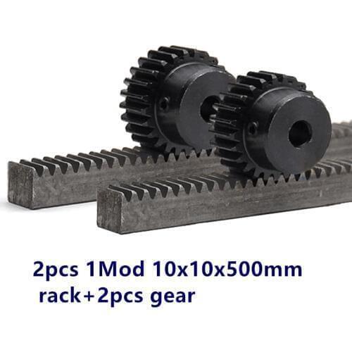 2pcs/lot 1Mod 1 Modulus High Precision Gear Rack steel 10*10*500mm + 2pcs 1M 23teeth 8mm bore pinion 45 steel gear metal gear