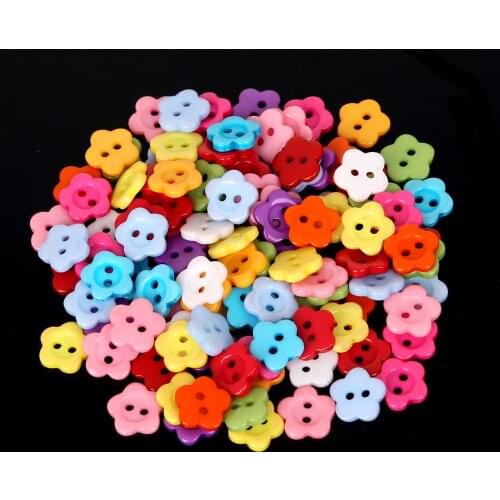 Kids Sewing Buttons Plastic Clothes 10MM 50pcs 2-Holes Flower Shape Random Mixed Color Garment Accessories Scrapbooking Handmade