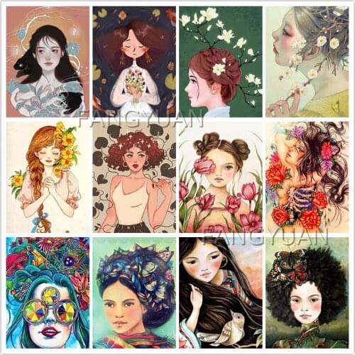 5D Diy Diamond Painting Girl Flower Full Square Round Picture of Rhinestone Diamond Embroidery Portrait Mosaic Home Decoration
