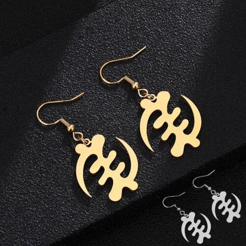 African Cultural Symbol Big Earrings For Women Gold and Silver Color Stainless Steel Gye Nyame Earrings Ethnic Party Jewelry