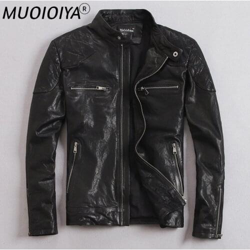 Free shipping.Brand classic style leather coat,popular mens genuine leather Jackets,slim motor biker jacket,cool quality sales