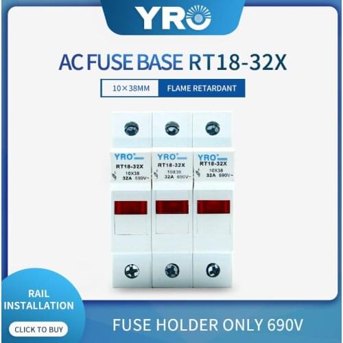 1PC RT18-32 3P 10x38mm PBT Copper Fuse Holder 500V 32A