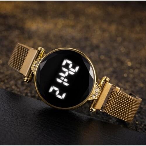 Luxury Digital Magnet Watch For Women Fashion Gold Stainless Steel Ladies Bracelet Watches Led Electronic Clock Relogio Feminino