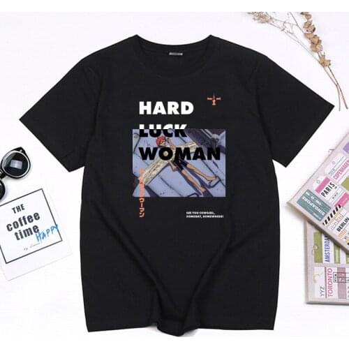 Funny 90s Anime Cowboy Bebop Hard Luck Women Printed T-shirt Fashion Spike Spiegel Graphic Men Clothing Pure Cotton Summer Tees