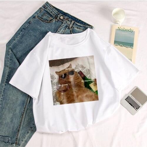 My Depression My Brain My Anxiety T-shirt spoof personality New Summer cat print Harajuku fashion casual loose women clothing