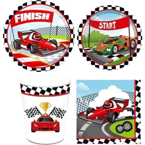 44pcs Racing Flag Balloons Checkered Red Race Car Paper Plate Cup Napkin Set Theme Kids Birthday Party Decoration Race Ballons