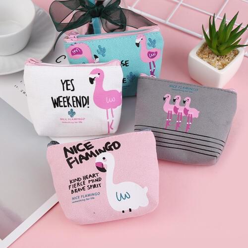 Rose Diary New Cute Flamingos Canvas Coin Purses Zipper Zero Wallet Girl Boy Women Purse Lady Coin Bag ValentineS Party Gift
