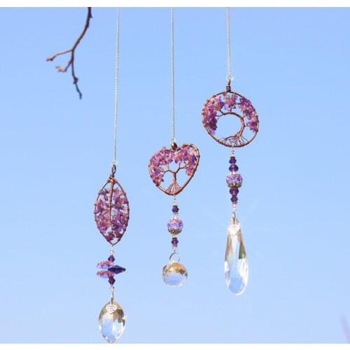 Crystal Lamp Ornaments Amethyst Tree Of Life Lighting Ball Pendant DIY Car Decoration Craft Home Outdoor Garden Decoration