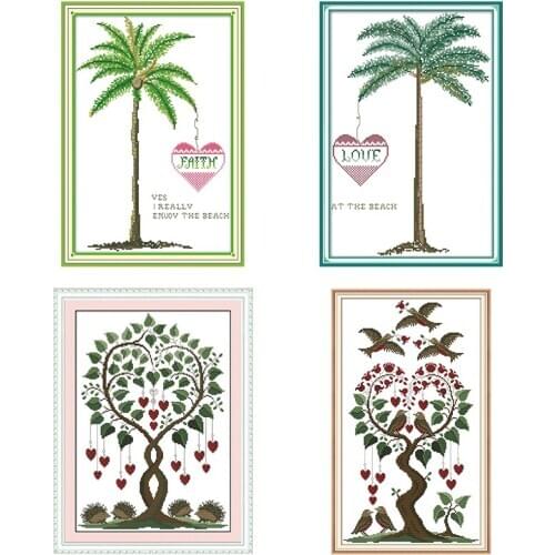 Love tree pattern cross stitch 14ct 11ct count print canvas embroidery kit DIY handmade needlework cartoon decorative painting