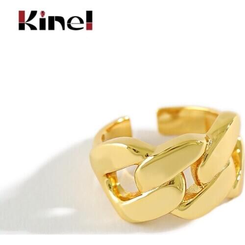 Kinel 925 Sterling Silver Thick Chain Open Ring Retro Style 18K Gold Plated Fine Jewelry Ring for Women Silver 925 Sterling