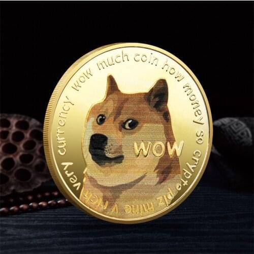 Beautiful WOW Gold Plated Dogecoin Commemorative Coins Cute Dog Pattern Dogs Souvenir Collection Gifts Decorations Coin