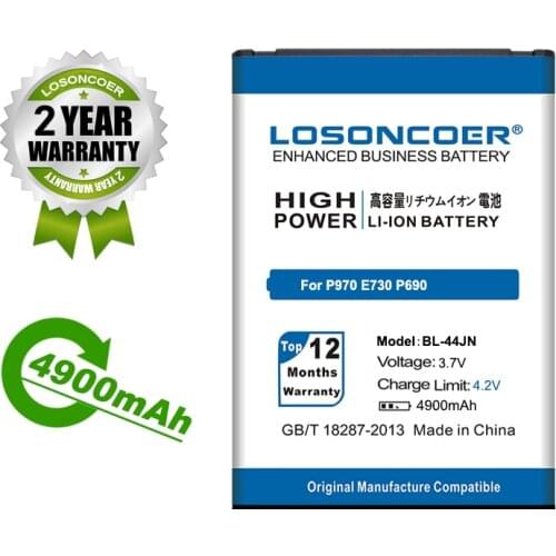 LOSONCOER Battery 4600mAh BL-44JN Battery BL 44JN For LG P970 E730 P690 P693 E510 C660 P698 C660 Ms840 L5 E610 E730 E400