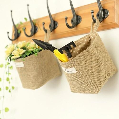 Small Storage Sack Stripe Dot Hanging Bag Box Sundries Storage Basket Jute Cloth Bag Flower Pot Cosmetic Lining Bags Home Decor