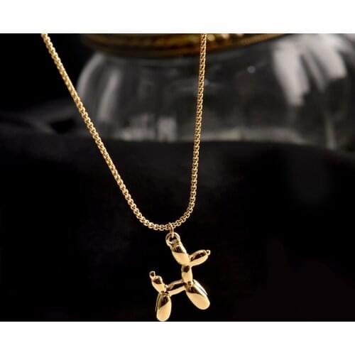 YUN RUO Fashion Never Fade 18K Gold Plated Balloon Dog Pendant Necklace European Woman Jewelry Fashion Titanium Steel Accessory