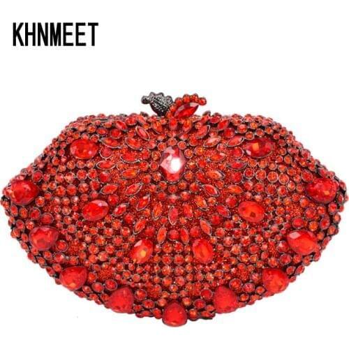 Fashion Red Crystal Evening Bag Sector Shape Luxury Diamond Women Party Purse Mujer Wedding Clutches Prom Packet Handbags SC559