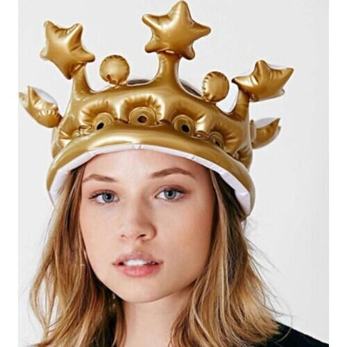 Inflatable Gold Crown Kids Adult Birthday Hats Cap King Toy Party Decoration Creative Inflated Event Stadium Props Party Gift
