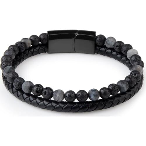 Natural Stone Bracelets Genuine Leather Braided Bracelet Black Stainless Steel Magnetic Clasp Tiger eye Bead Bangles Men Jewelry