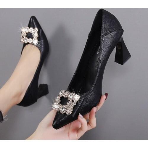2021 Newest Mid-heel Womens Shoes Soft Leather Pumps Small High Heels heels for women