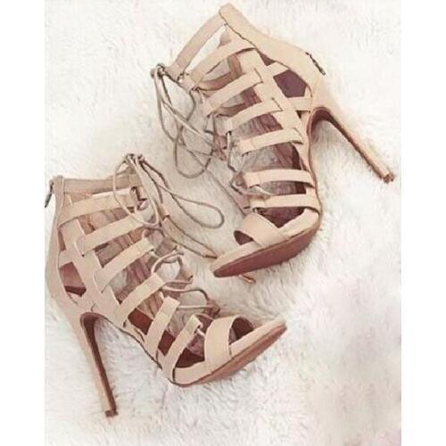 New summer lace-up stiletto heel women suede sandals open toe hollow out high heel sandal party dress shoes woman women plus siz