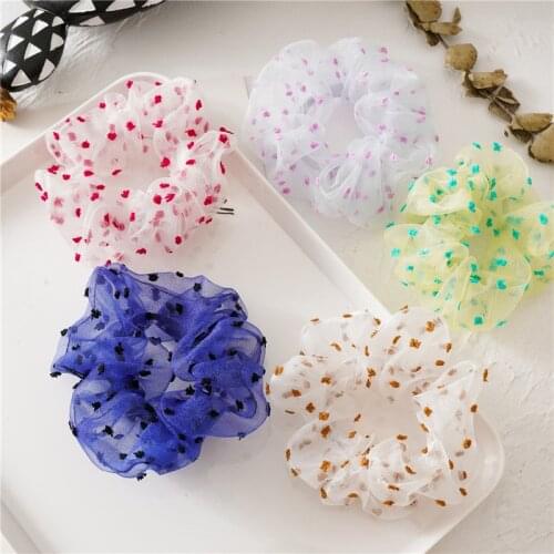 New Organza Fabric Elastic Hair Bands Mesh Chiffon Thin Scrunchie Transparent Dots Hair Rope Hair Tie Elegant Korean Headwear