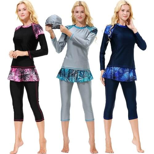 New Muslim Swimsuit Long Sleeves Calf Length Pants High Waist Surf And Sun-protective Clothing