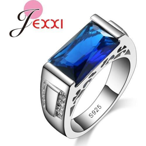 Charming Jewelry Women Wedding Rings 925 Sterling Silver Luxury Brand Princess Cut Blue Engagement Party Rings