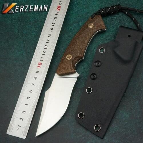 Kerzeman D2 Blade Outdoor Hunting Straight Knife Survival Camping Fixde Blade Tactical Knives Tools High-End Micarta Handle