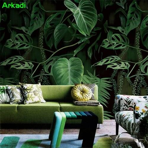 Southeast Asia hand-painted personalized wallpaper tropical rain forest restaurant living room TV background wallpaper seamless