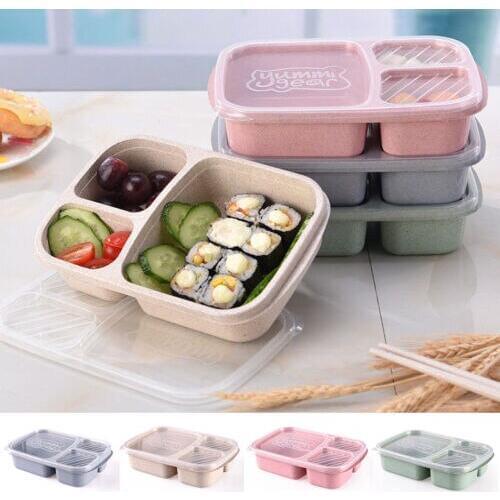 Plastic Lunch Box Food Container Bento Lunch Boxes With 3-Compartment Microwave