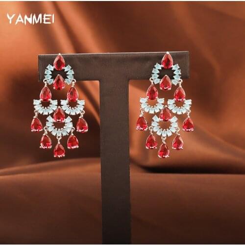 Retro Luxury Colorful Zircon Earrings for Women Wedding Wear High-end Water Drop Jewelry Fog Blue Top Fashion Earrings Jewelry