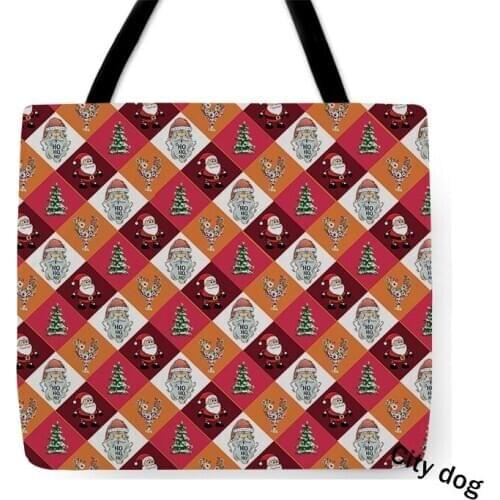 Christmas elk tree Bags Linen waterproof Bag Text Print Your Design Groceries Daily Use Reusable Travel Casual Shopping Bag