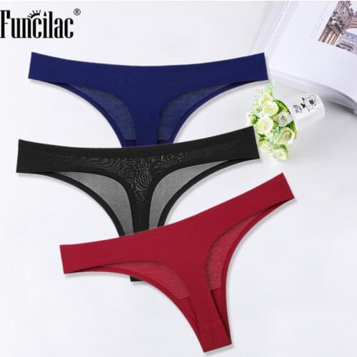 Sexy Thongs for Women Ice Silk G-String Panties Cotton Seamless Underwear Girls Ladies Bikini Briefs Lingerie Women 3 Pcs/set