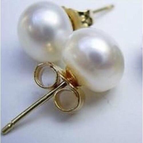 Free shipping VERY BEAUTIFUL 10-11MM SOUTH SEA WHITE STUD PEARL EARRING 14k/20 YELLO GOLD
