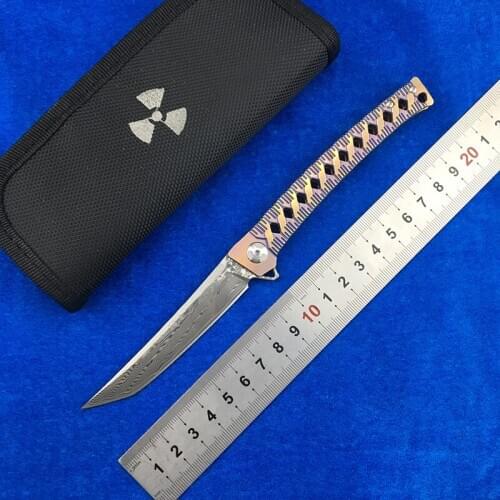 LEMIFSHE JR7406 Flipper Folding Knife VG10 Damascus Blade Titanium Handle Camping Hunting Survival Pocket Kitchen Knife EDC Tool