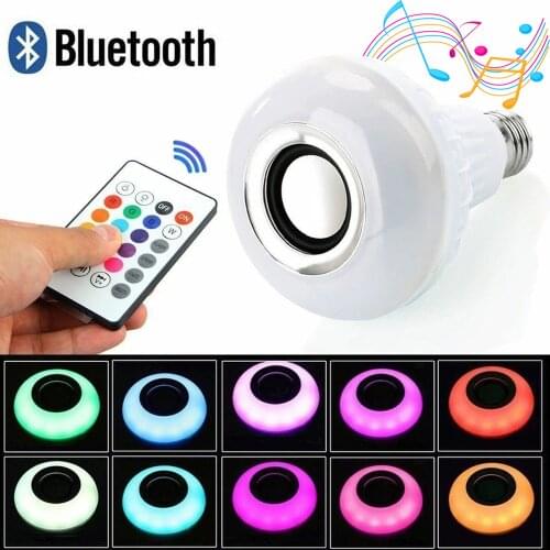 Smart E27 RGB Music Bluetooth Speaker LED Bulb Light 12W Music Playing Dimmable Wireless Led Lamp with 24 Keys Remote Control