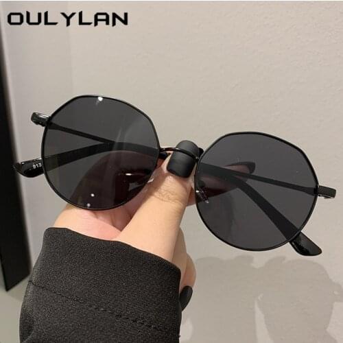 Oulylan Metal Trimming Sunglasses Men Women Oval Sun Glasses Polygon Colored Glasses Outdoor Driving Goggles UV400 Gold Gradient