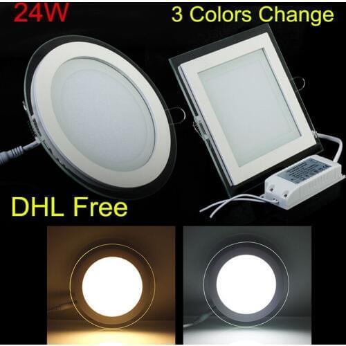 Super Bright 24W Glass LED Ceiling Panel light 3 Colors Change (Warm White/Natural White/Cold White) Recessed LED Downlight