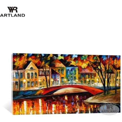 Thick oil knife street bridge scenery hand drawn acrylic oil painting on canvas wall art picture poster for living room sofa