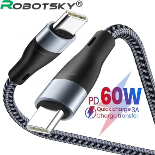 USB C To USB Type C Cable For Samsung S20 Xiaomi 60W PD Fast Type-C Data Cable USB-C Phone Charger Cable 3A Quick USBC Cord Wire