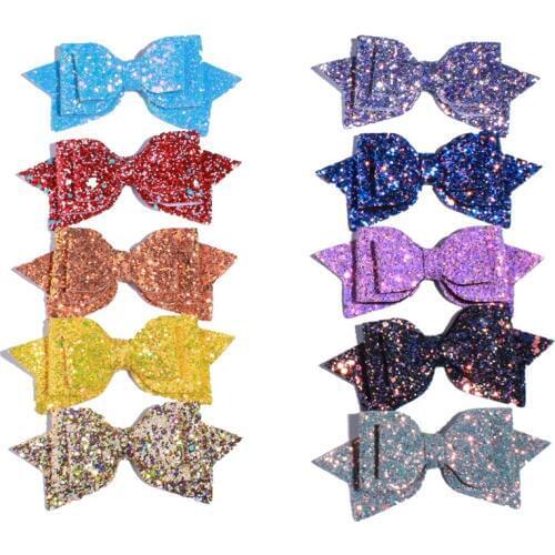 120PCS 13CM 5" Big High Quality Boutique Glitter Synthetic Leather Hair Bows For Hairpins Glitter Bowknot Bow For Girl Women