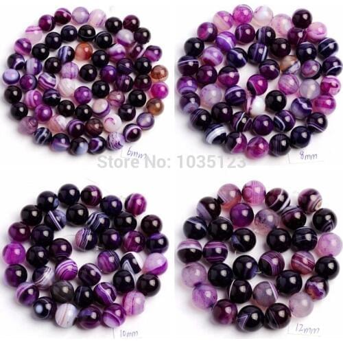 High Quality Natural Banded Agates Purple Round 4/6/8/10/12/14mm Gems Loose Beads 15 Inch Creative Jewellery Making wj44