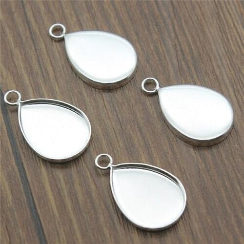 WYSIWYG 10pcs 4 Colors Fit 18x25mm 13x18mm Waterdrop Shape Glass Cabochon Base Setting Charms Pendant Tray Copper Material