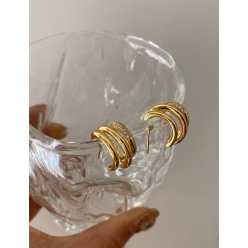 French design simple double-layer twisted Earrings feminine personality sweet Earrings design earrings earrings