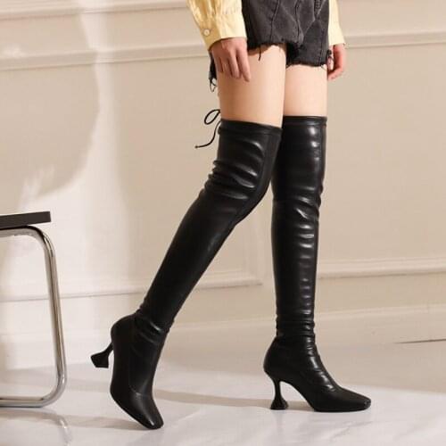 2021 European and American Autumn and Winter Slim Fit High Heels Flat Head Over Knee Fashion Womens Boots-8535-1