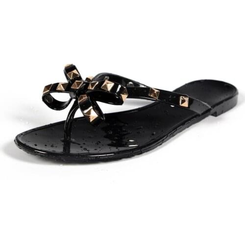 Hot 2021 Fashion Woman Flip Flops Summer Shoes Cool Beach Rivets big bow flat sandals Brand jelly shoes sandals girls size 36-41