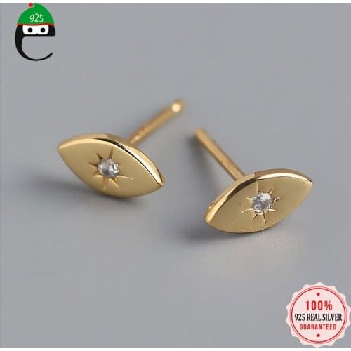 ElfoPlataSi Authentic 925 Sterling Silver Fashion Eye Shiny CZ Stud Earrings For Women Wedding Silver 925 Jewelry Gift DA1108