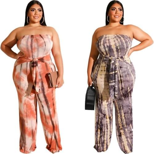 XL-5XL plus size women clothing wide leg jumpsuit sexy Tie dye snake print wrap chest long rompers wholesale Dropshipping