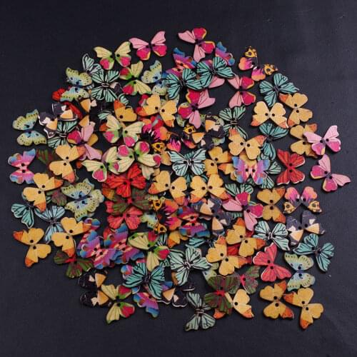 ZOTOONE Wooden Sewing Buttons Scrapbooking Colorful Butterfly Mixed Random Two Holes Pattern 28x21mm DIY for Child Girl A