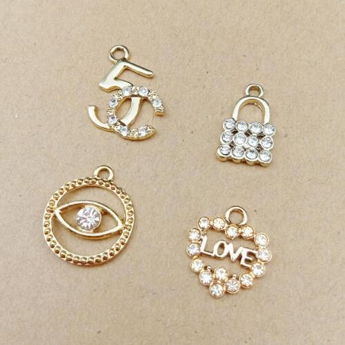 10pcs Rhinestone Pendant Charms Earring Making Handbag Eyes Love Metal Pendant For Bracelets Hair Jewelry Accessory YZ462