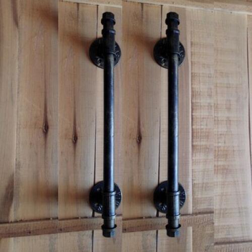 12" / 30CM American Rural Antique Black Door Handle Handles Pull Pulls Water Iron Pipe